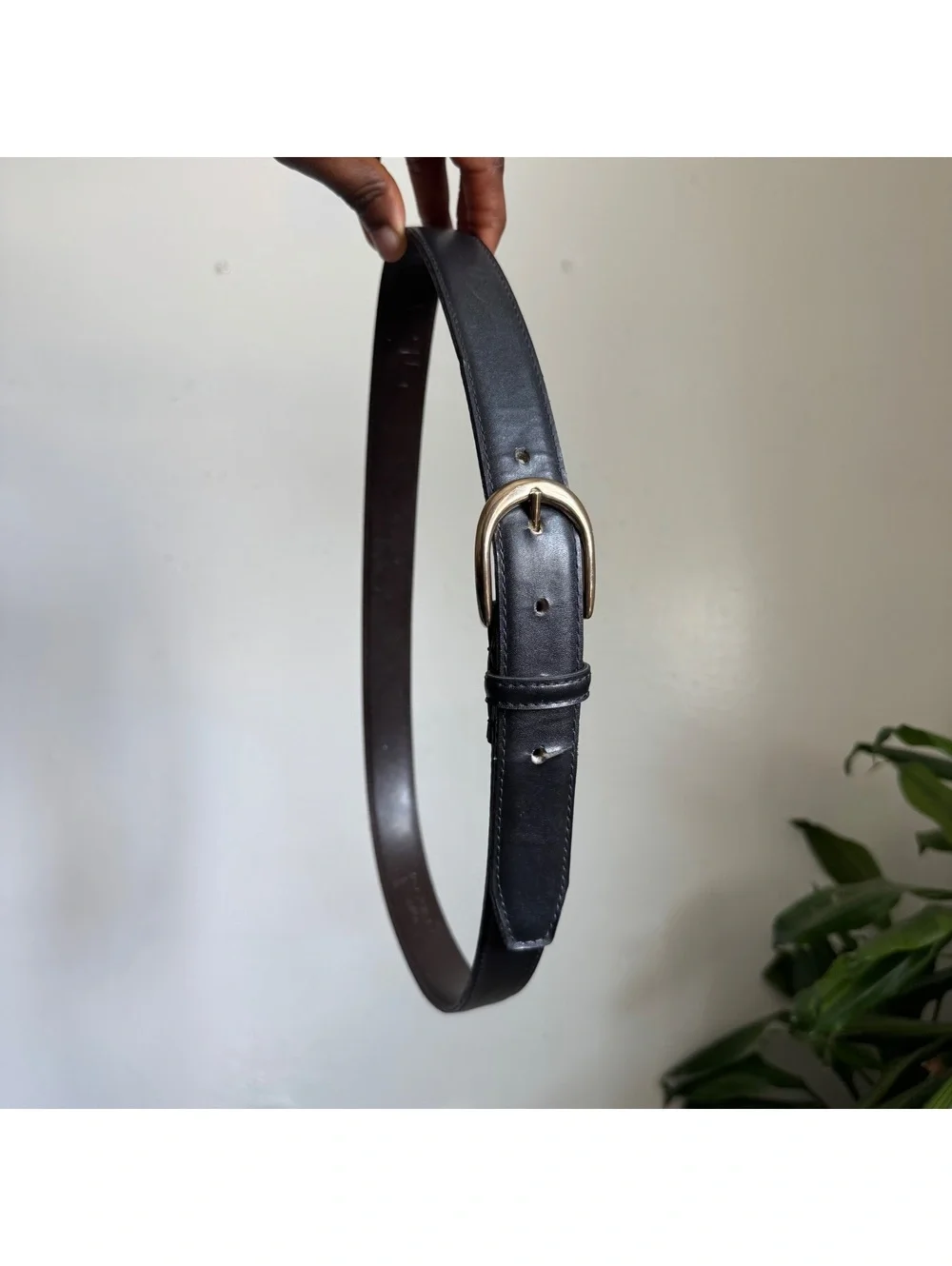 Vintage 90s Minimalist Black Leather Belt Made in USA Gold Buckle Size 36